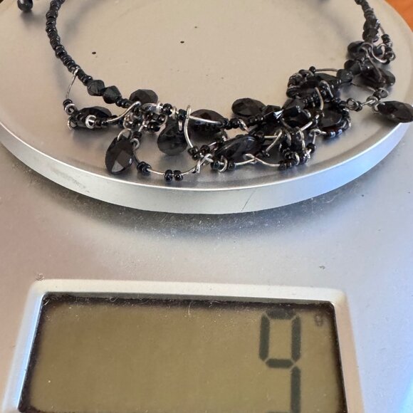 VTG Black Faceted Crystal Silver Wire Scalloped Design Gothic Size 16" Long - Picture 8 of 8